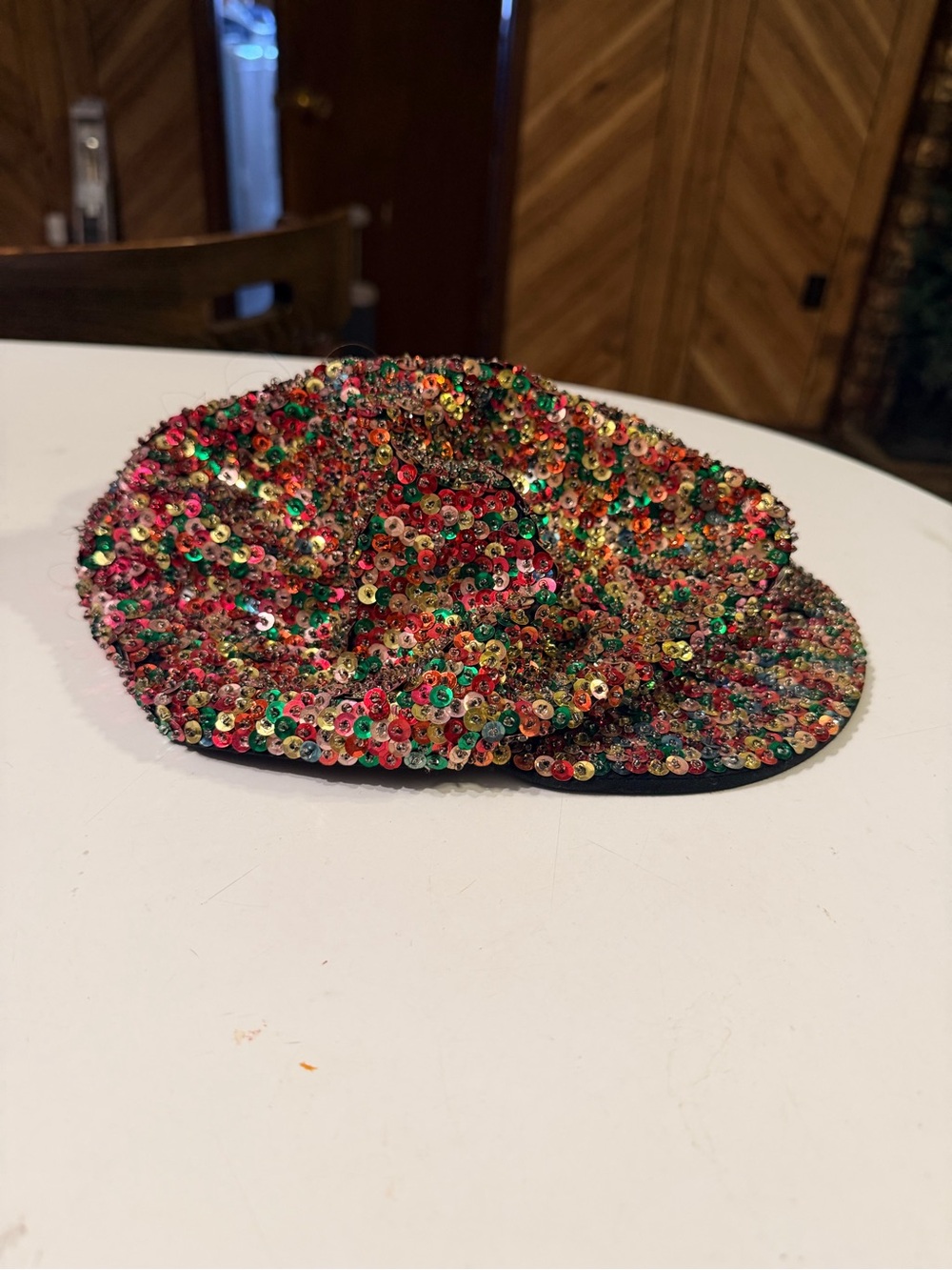 Vintage 90s Ultra Sequined Newsboy Hat Womens Multicolor Beret Paperboy Cap - Picture 3 of 11